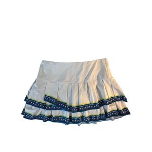 Lucky in Love Tennis Skort Skirt Size L White Blue Pleated Activewear Pickleball